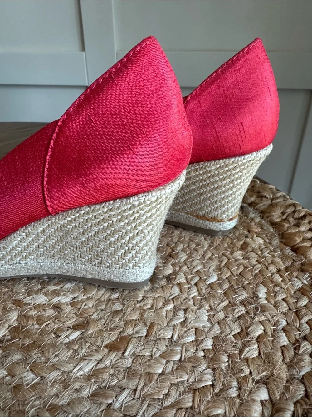 Life Stride Red Bow Peep-Toe Wedge Sandals